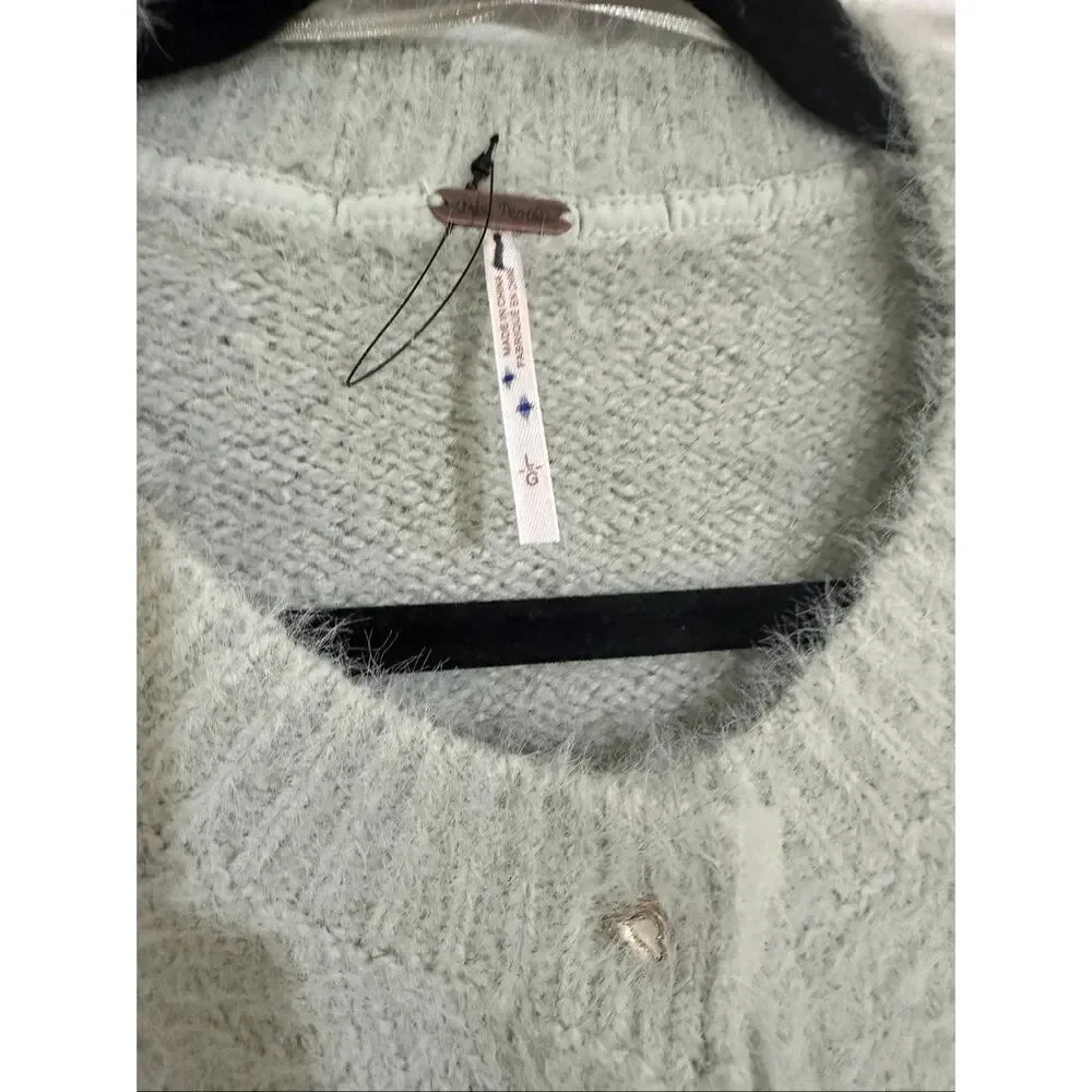FREE PROPLE Celeste Women's Fuzzy Cardigan Sweater Seafoam -Green